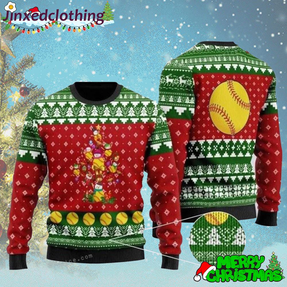 Softball Christmas Tree Ugly Sweater Xmas Holiday Party 